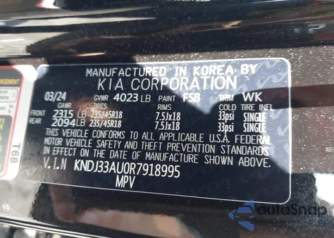 2024 Kia Soul Ex из США, поврежденный, VIN KNDJ33AU0R7918995